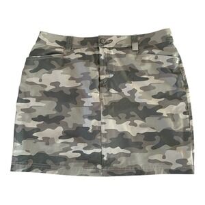 EDDIE BAUER Cammo Skort‎ Size 12 Green Skirt-Shorts Flat Front Pockets Women's